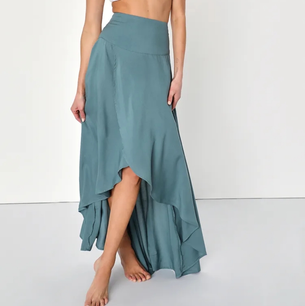 Ambrosio Dark Sage Green High-Low Maxi Skirt O'Neill Small